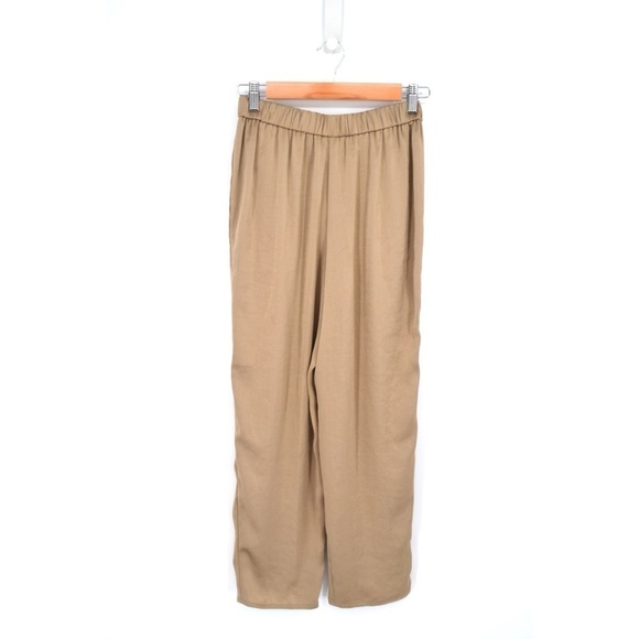 NEW Theory Pleated Carrot Trouser Pant Pull On Crushed Satin in Beige Women's 00 - Picture 7 of 9